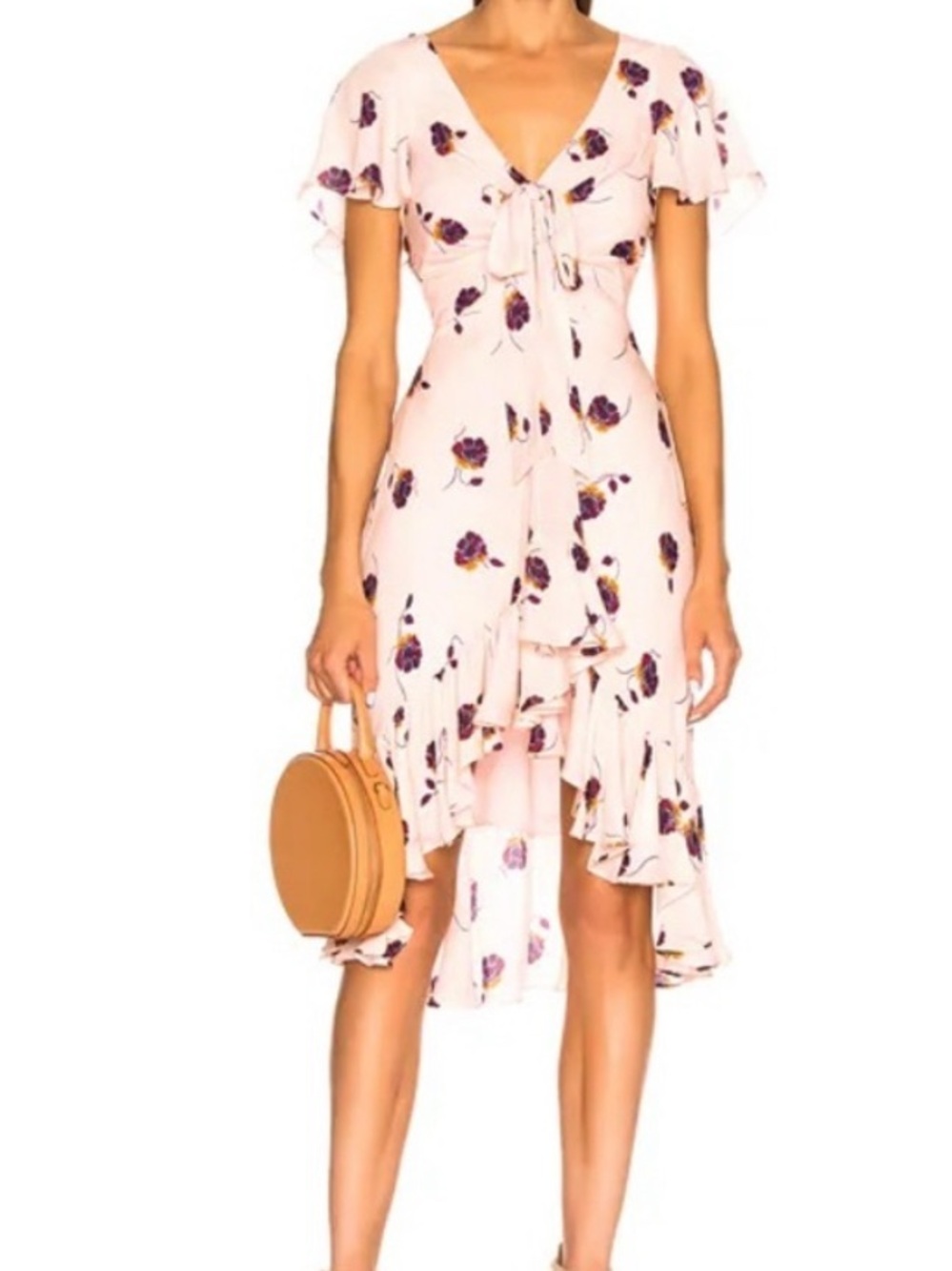CINQ A SEPT Mateo Floral Ruffle 100% Silk Ruffle Dress in Pearl Blush